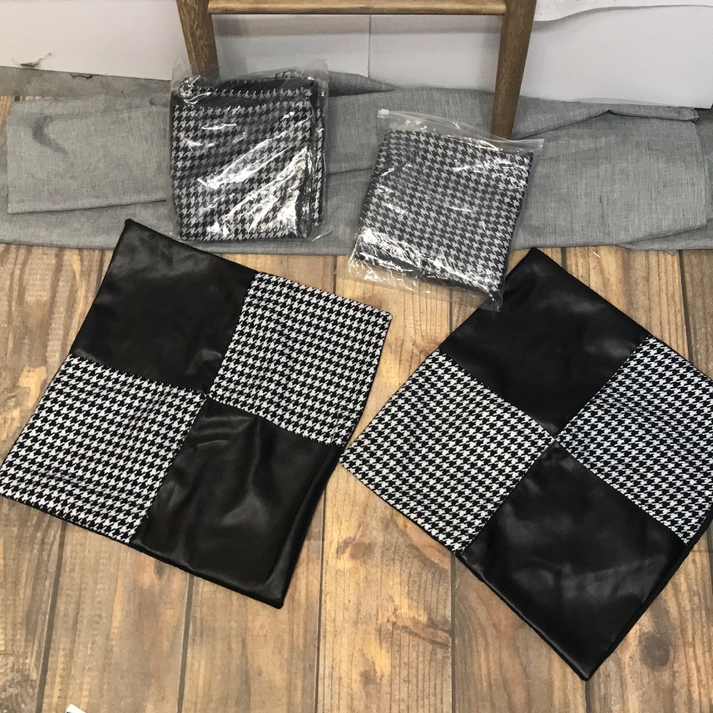 NWT 4 Houndstooth Faux Leather Pillowcases